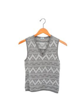 Malo Italy Gray White 100% Cashmere V-Neck Sweater Vest 40 XS S